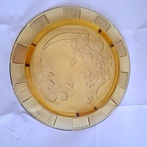 Vintage Federal Glass Sharon Cabbage Rose Footed Cake Plate